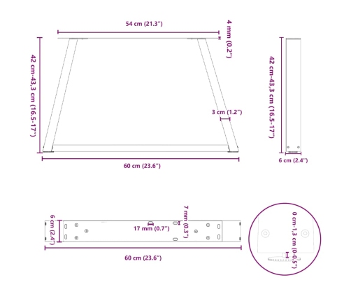 Patas para mesa de comedor forma V 2 uds negro 60x(42-43,3) cm