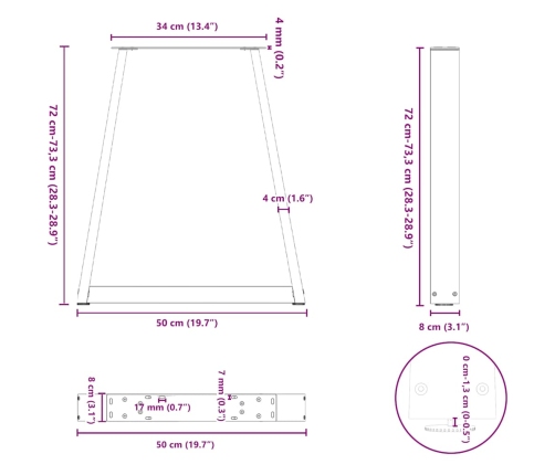 Patas para mesa de centro en forma de V 2 uds acero negro