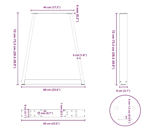 Patas para mesa de centro en forma de V 2 uds acero negro