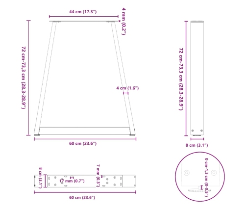 Patas para mesa de centro en forma de V 2 uds acero blanco