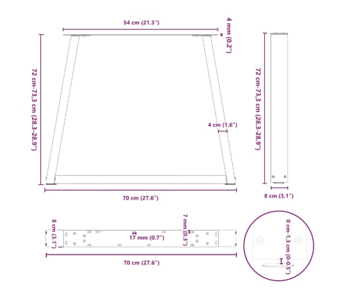 Patas para mesa de comedor forma V 2 uds negro 70x(72-73,3) cm