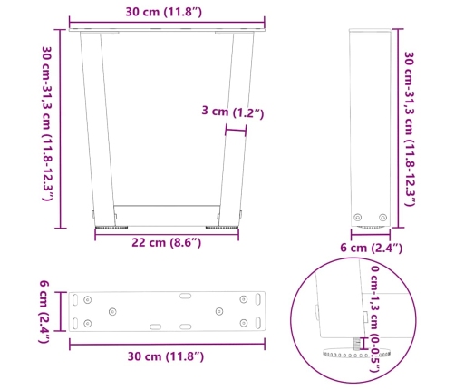 Patas para mesa comedor forma V 2 uds antracita 30x(30-31,3) cm