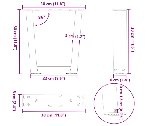 Patas para mesa de comedor en forma de V 2 uds acero natural