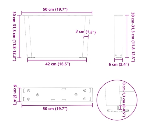 Patas para mesa de comedor forma V 2 uds blanco 50x(30-31,3) cm