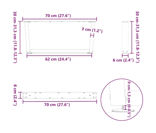 Patas para mesa de comedor en forma de V 2 uds acero natural