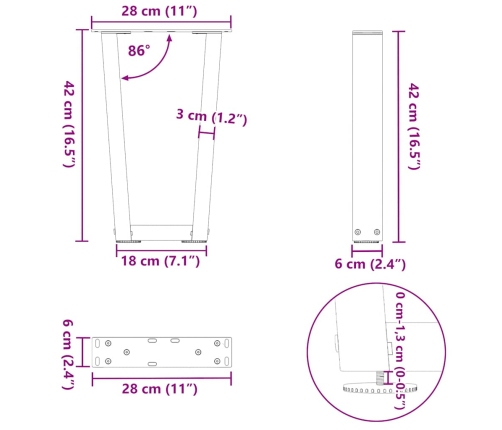 Patas para mesa de comedor en forma de V 2 uds acero negro