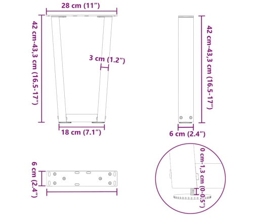 Patas para mesa de comedor en forma de V 2 uds antracita Acero