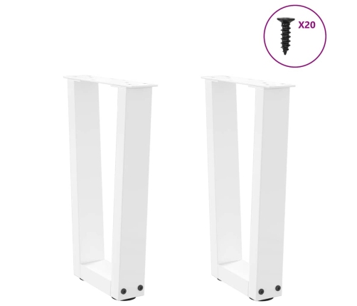 Patas para mesa de comedor en forma de V 2 uds blanco acero