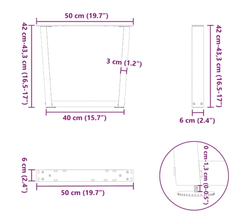 Patas para mesa de comedor forma V 2 uds negro 50x(42-43,3) cm