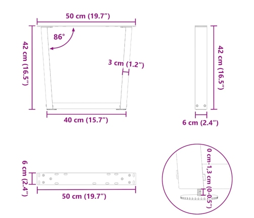 Patas para mesa de comedor forma V 2 uds blanco 50x(42-43,3) cm