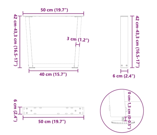 Patas para mesa de comedor forma de V 2 uds acero natural acero