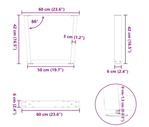 Patas para mesa de comedor en forma de V 2 uds antracita acero