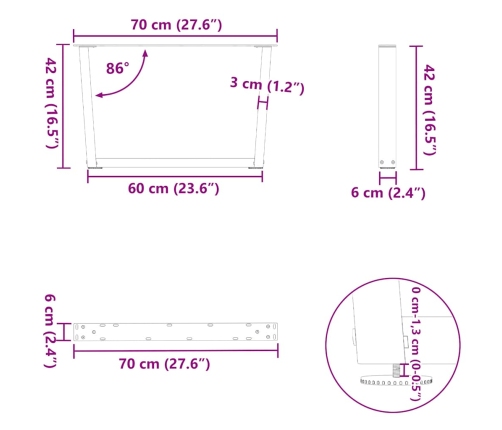 Patas para mesa de comedor forma V 2 uds negro 70x(42-43,3) cm