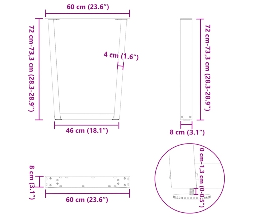 Patas para mesa de comedor en forma de V 2 uds acero blanco