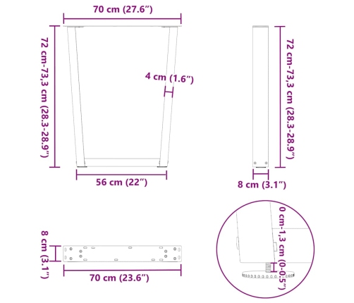 Patas para mesa de comedor en forma de V 2 uds acero natural