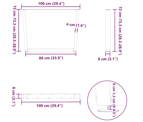 Patas mesa comedor forma V 2uds acero negro 100x(72-73,3) cm