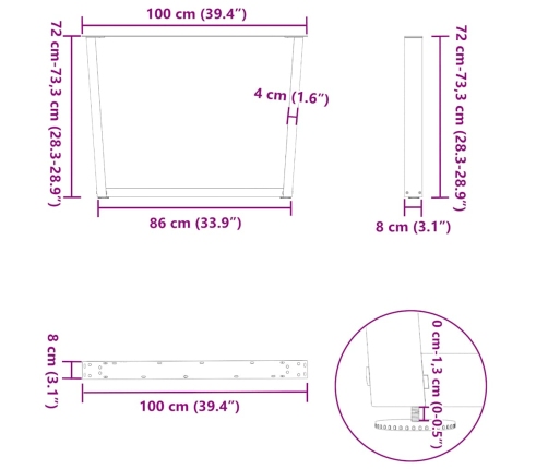 Patas para mesa de comedor en forma de V 2 uds acero natural