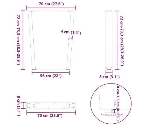 Patas para mesa de comedor en forma de V 3 uds acero negro