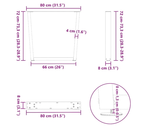 Patas para mesa de comedor en forma de V 3 uds acero negro