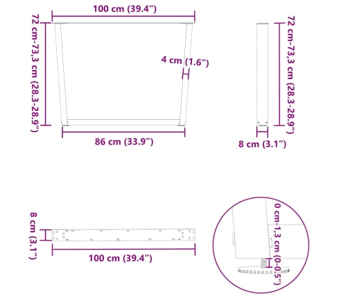 Patas mesa comedor forma V 3uds acero negro 100x(72-73,3) cm