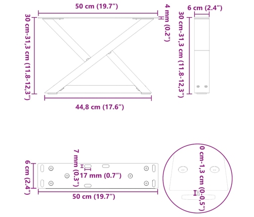 Patas para mesa de centro 2 unidades acero negro 50x(30-31,3)cm