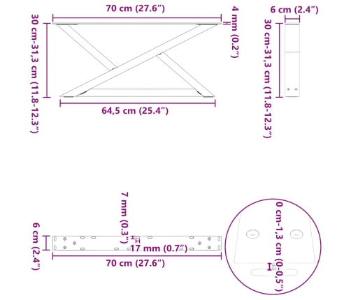 Patas para mesa de centro 2unidades acero blanco 70x(30-31,3)cm