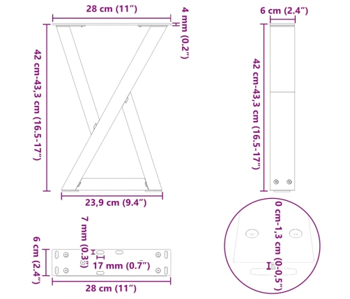 Patas de mesa de centro 2uds acero negro 28x(42-43,3) cm