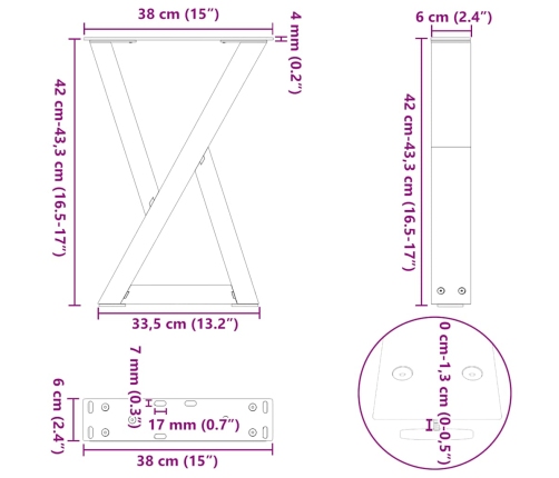 Patas de mesa de centro 2uds acero negro 38x(42-43,3) cm