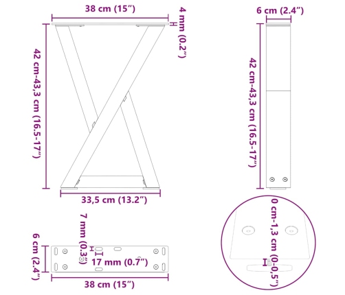 Patas de mesa de centro 2uds acero blanco 38x(42-43,3) cm