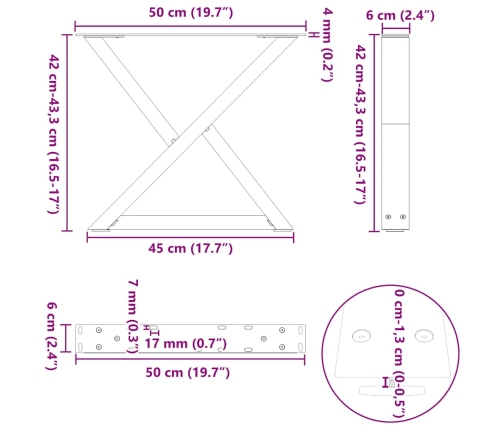 Patas para mesa de centro 2 uds acero negro 50x(42-43,3) cm