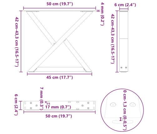 Patas para mesa de centro 2 uds acero blanco 50x(42-43,3) cm