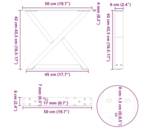 Patas para mesa de centro 2 uds acero antracita 50x(42-43,3) cm