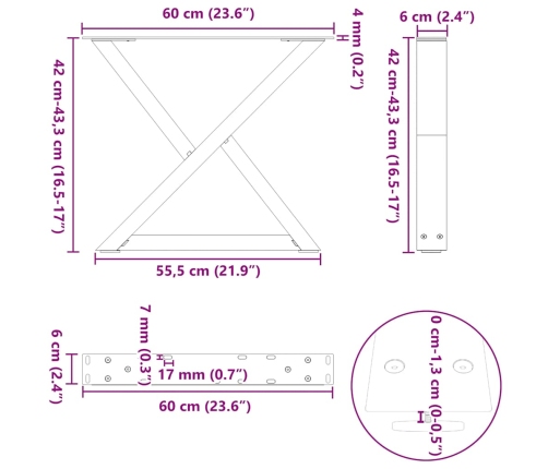 Patas para mesa de centro 2 uds acero negro 60x(42-43,3) cm