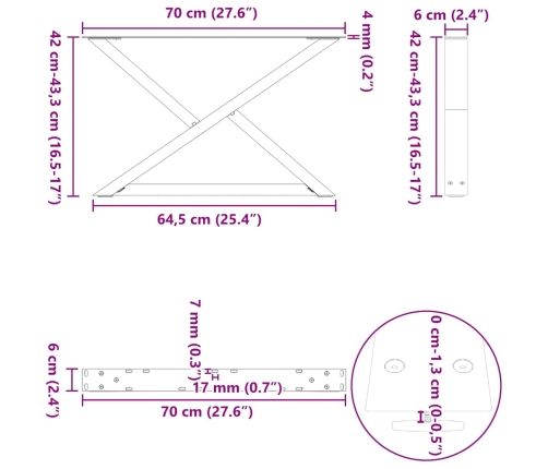 Patas para mesa de centro 2 uds acero negro 70x(42-43,3) cm