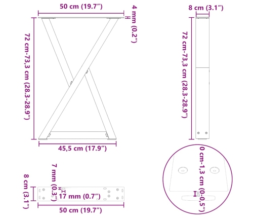 Patas para mesa de comedor 2 uds acero negro 50x(72-73,3) cm