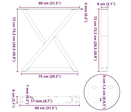 Patas para mesa de comedor 2 uds acero negro 70x(72-73,3) cm