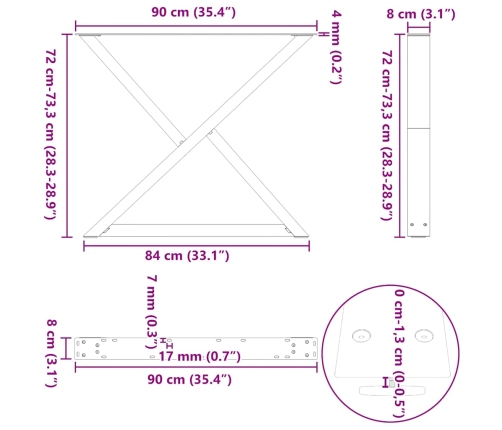 Patas para mesa de comedor 2 uds acero negro 90x(72-73,3) cm