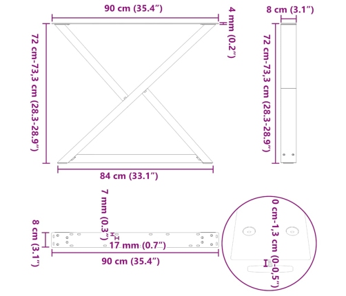 Patas para mesa comedor 2uds antracita 90x(72-73,3) cm