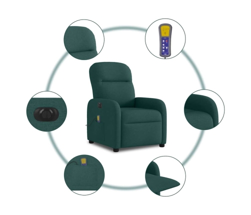 Sillón reclinable de masaje eléctrico tela verde oscuro