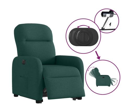 Sillón eléctrico reclinable elevable de tela verde oscuro