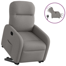 Sillón eléctrico reclinable elevable de tela gris taupe