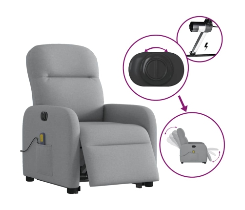 Sillón de masaje eléctrico reclinable elevable tela gris claro