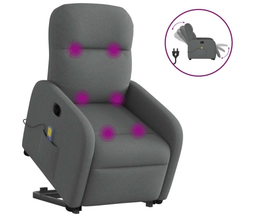 Sillón de masaje eléctrico reclinable elevable tela gris oscuro