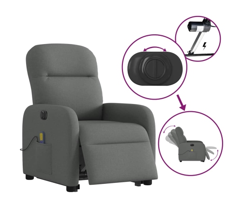 Sillón de masaje eléctrico reclinable elevable tela gris oscuro