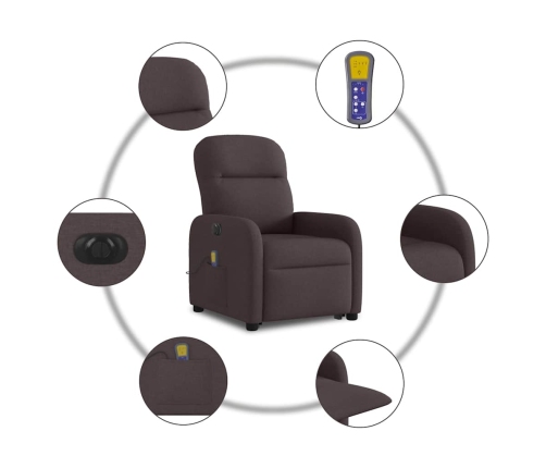 Sillón masaje eléctrico reclinable elevable tela marrón oscuro