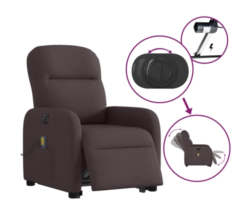 Sillón masaje eléctrico reclinable elevable tela marrón oscuro