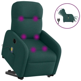 Sillón masaje eléctrico reclinable elevable tela verde oscuro