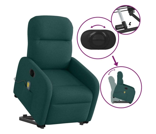 Sillón masaje eléctrico reclinable elevable tela verde oscuro