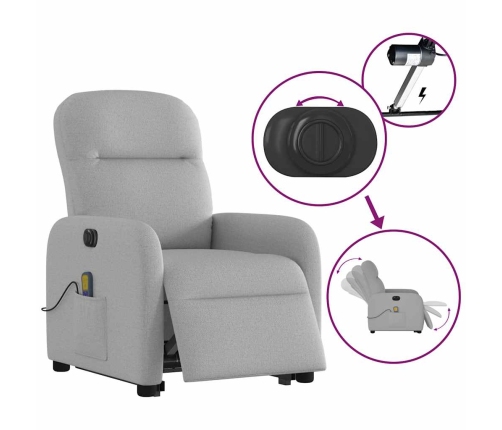 Sillón de masaje eléctrico reclinable elevable tela gris nube