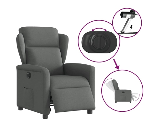 Sillón reclinable eléctrico de tela gris oscuro